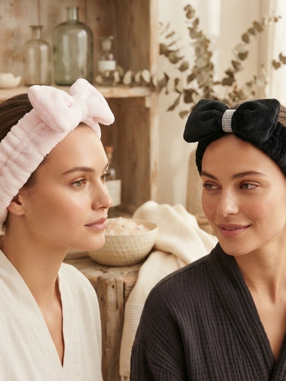 NWT 2pc Purify Beauty Hair Band Set Wide Velvet Headbands Crystals Spa Wellness